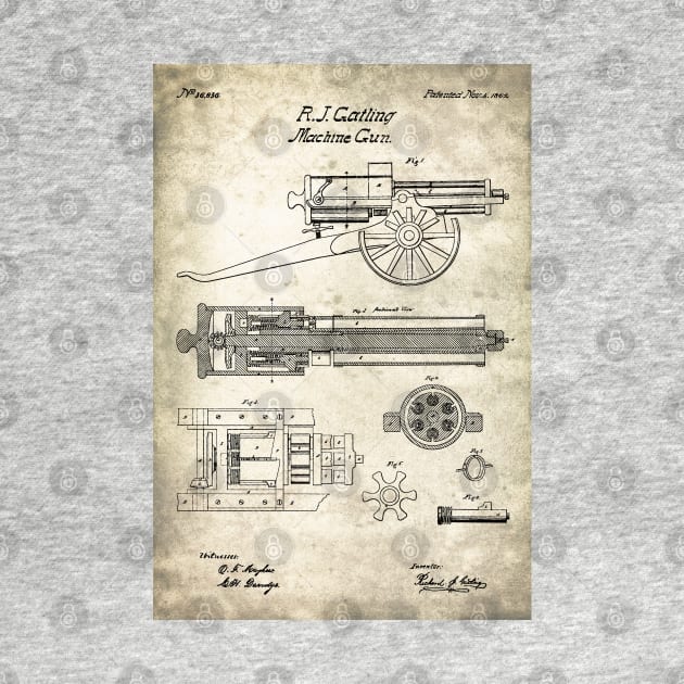 Gatling Gun Patent - 1862 Machine gun - S by SPJE Illustration Photography